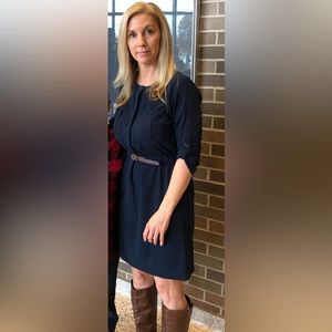 Skies are blue belted 3/4 sleeve dress SMALL